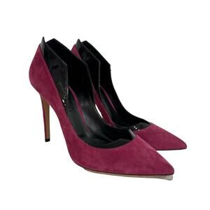 Casadei Burgundy Black Suede and Patent Leather Stiletto Pointed Toe Heels Size9